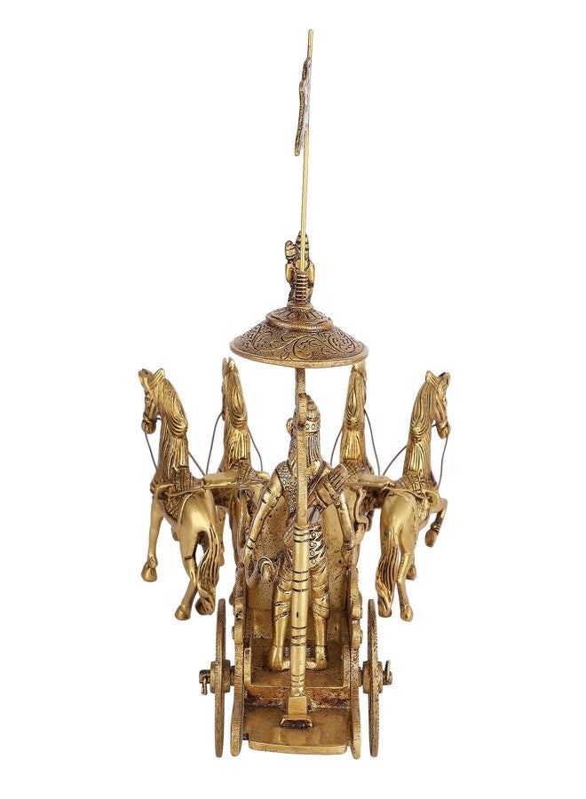 Mla's Decor Brass Chariot with Krishna & Arjuna/Krishna Arjuna Rath with Vijay Pataka and Lord Hanuman Sitting Golden - Image 4